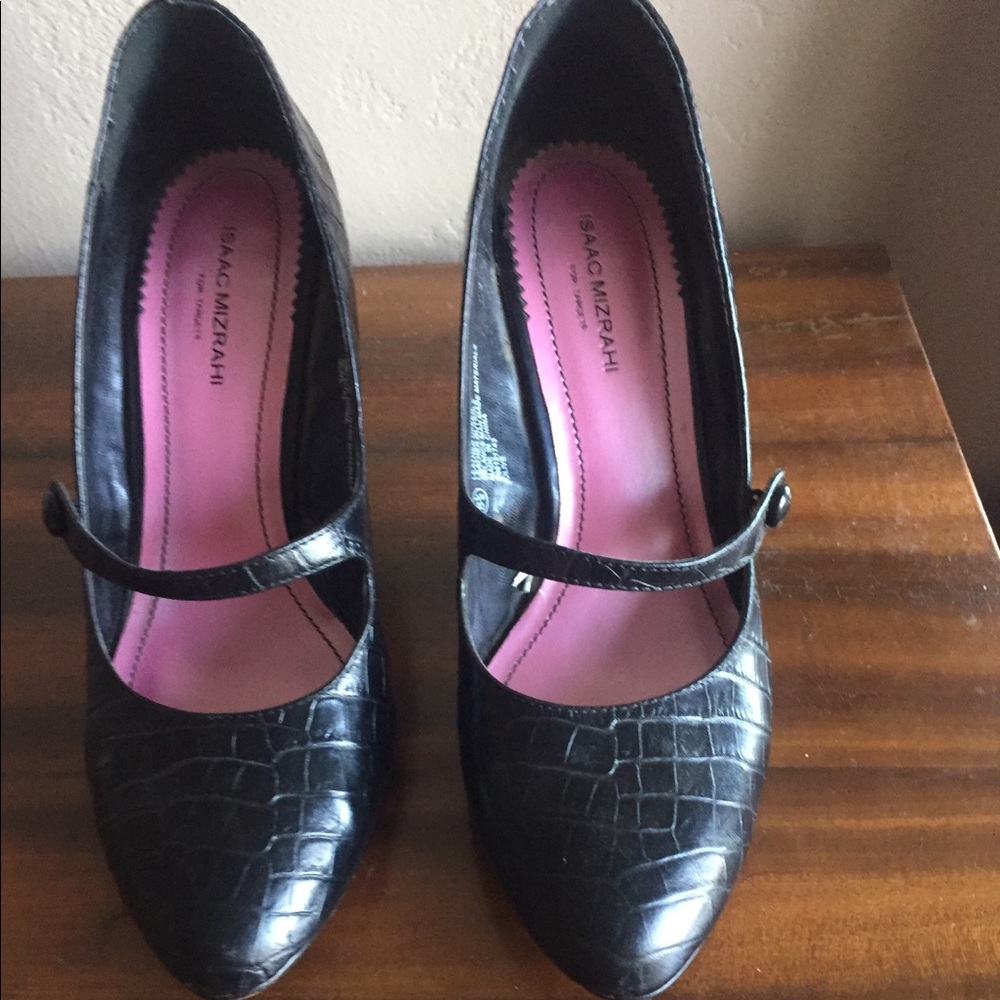 Croc embossed Mary Jane heels